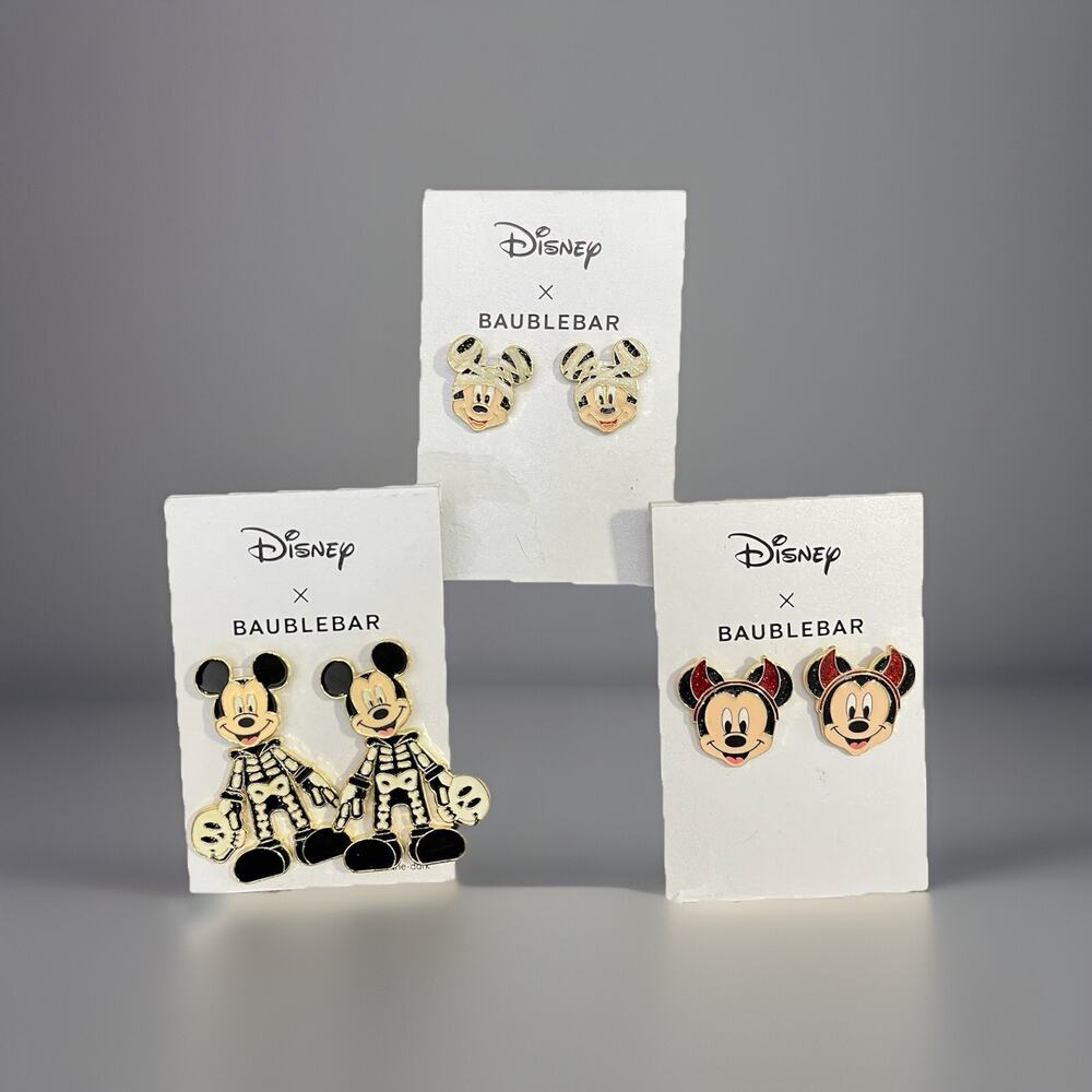 3x Disney X BAUBLEBAR Halloween Mickey Mouse Zombie Skeleton Statement Earrings